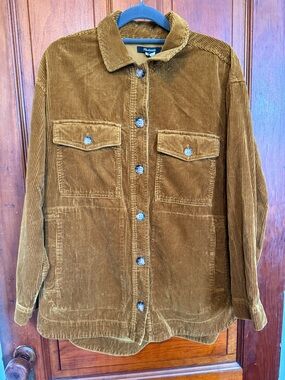 Madewell Oversized Corduroy Button-Up Shacket Jacket in caramel Brown sz Small